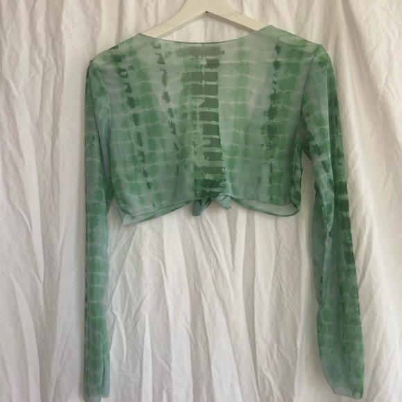 Green Groovy Cropped Tie Dye Long sleeve Top Size Small - Picture 8 of 11